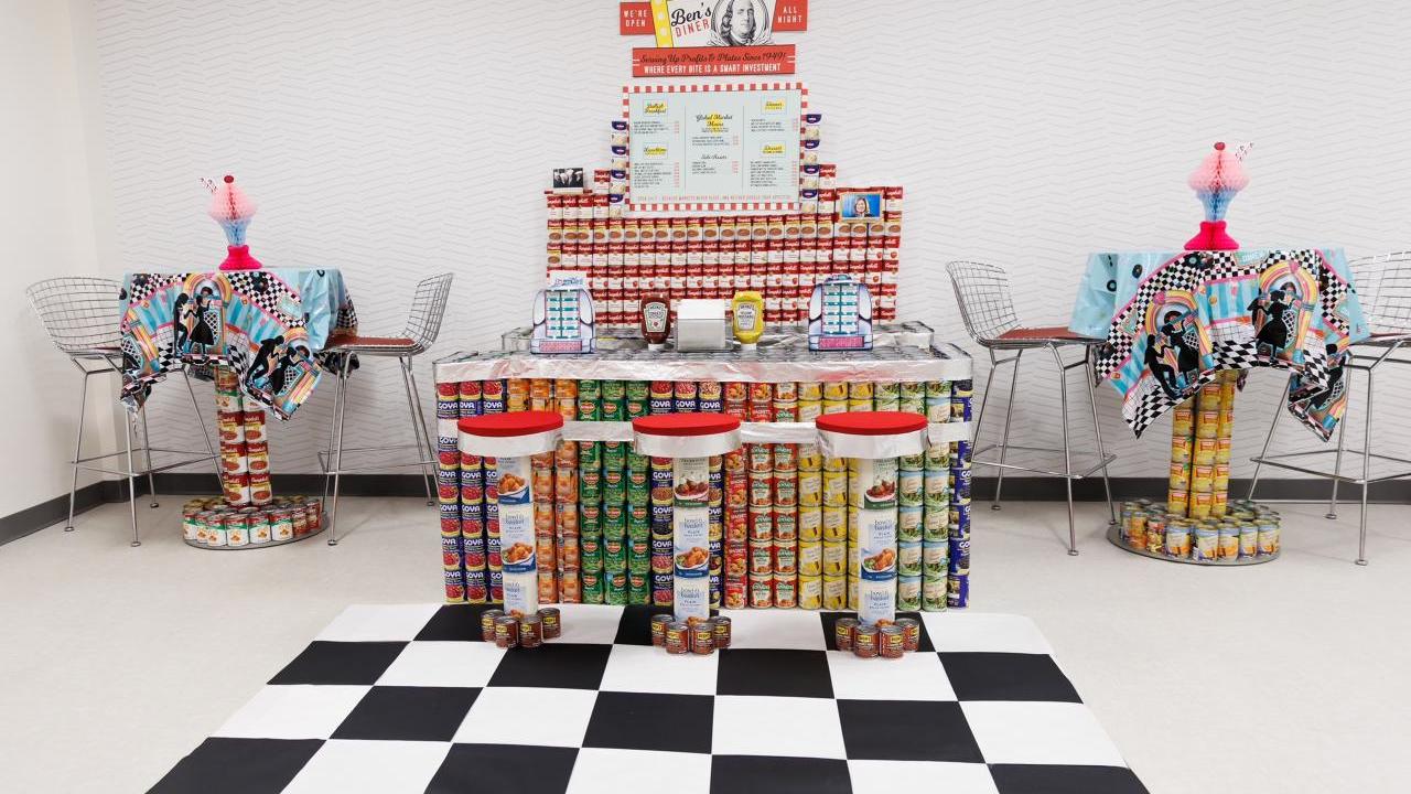 Short Hills CAN food drive sculpture.