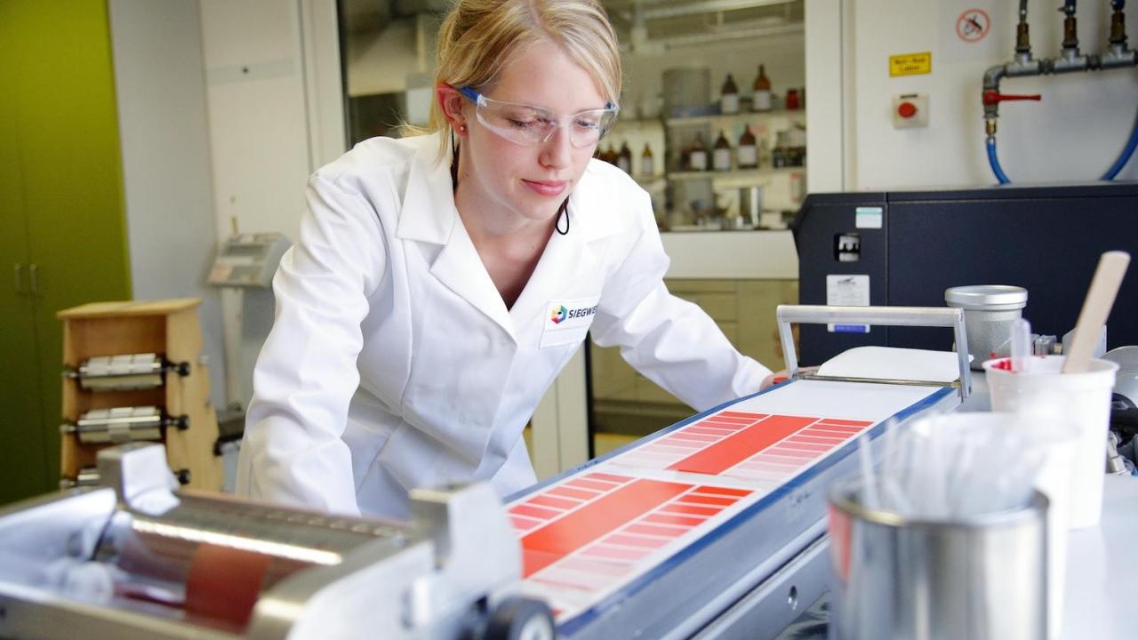 Person in a lab looking at color palettes 