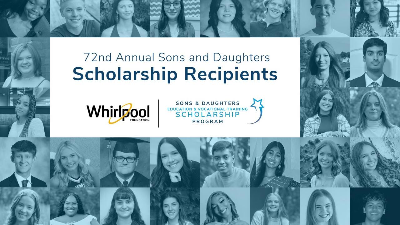 72nd Annual Sons and Daughters Scholarship Recipients