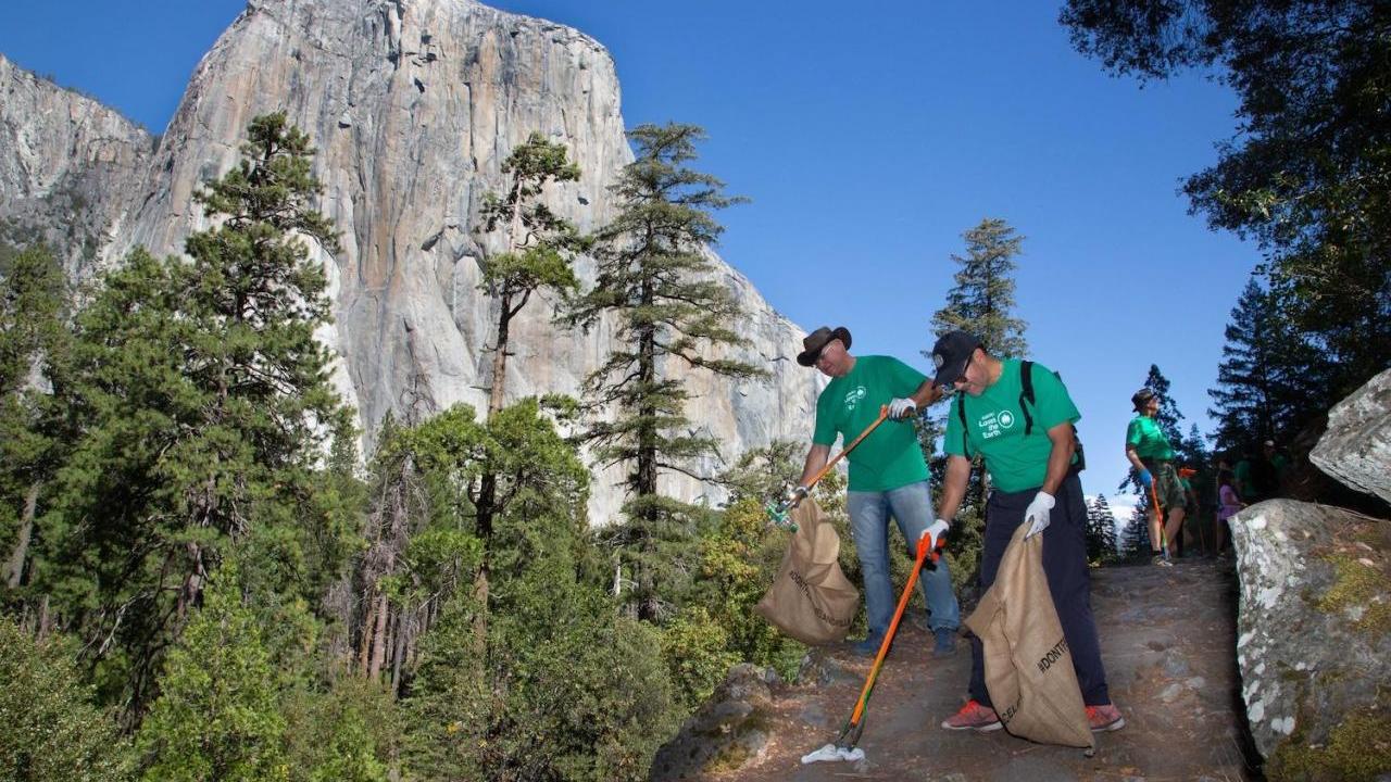 people cleaning up a trail