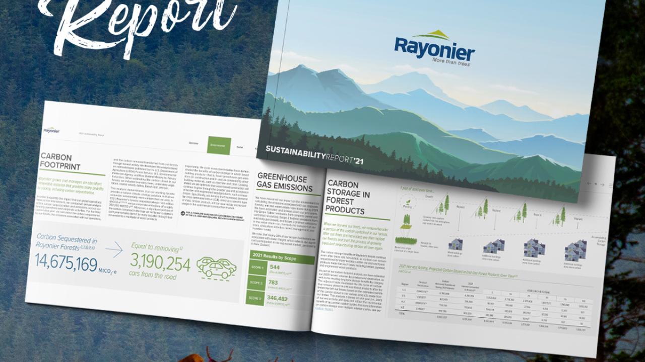 Cover and some pages from Rayonier's Sustainability Report