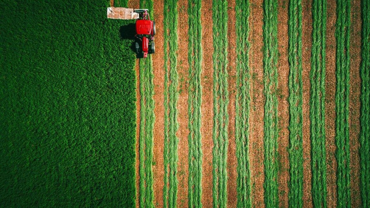 tractor mowing field