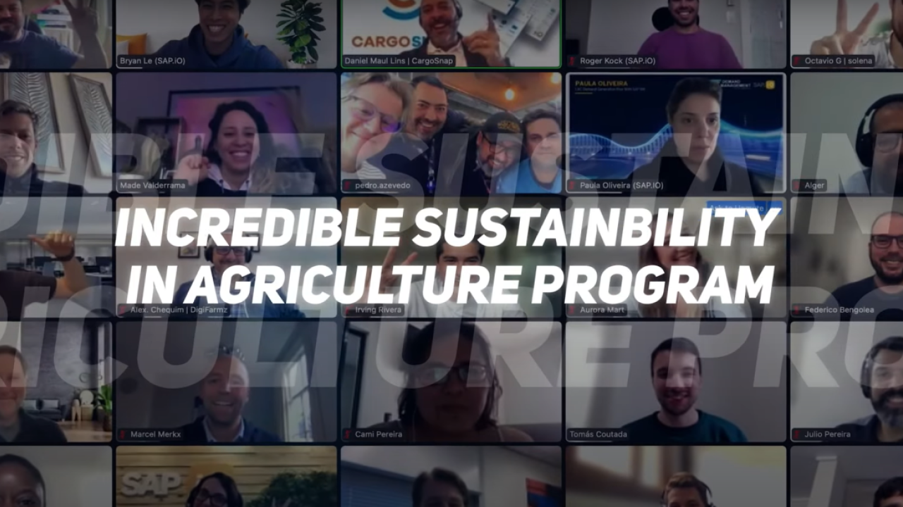 "Incredible Sustainability in agriculture program" screenshot of many people in a virtual meeting.