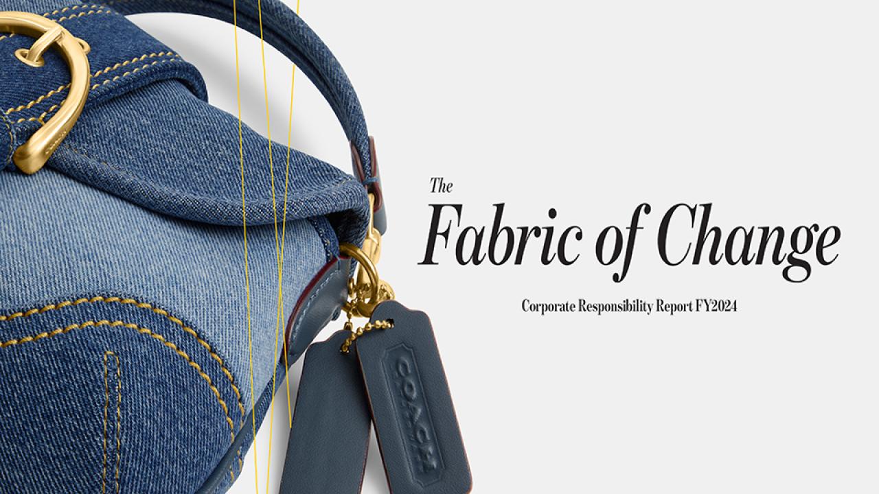 Cover of Tapestry's CR Report showing a Coach handbag in denim