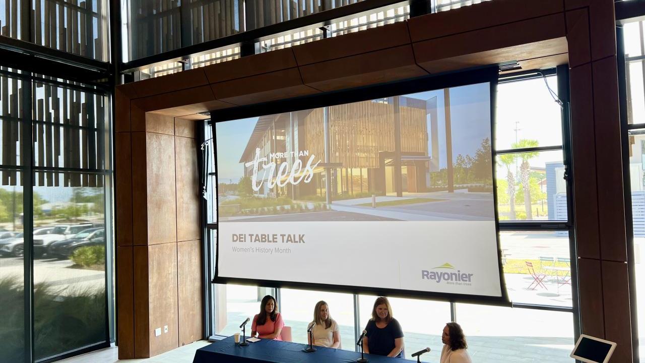 Four women sat at a large table 