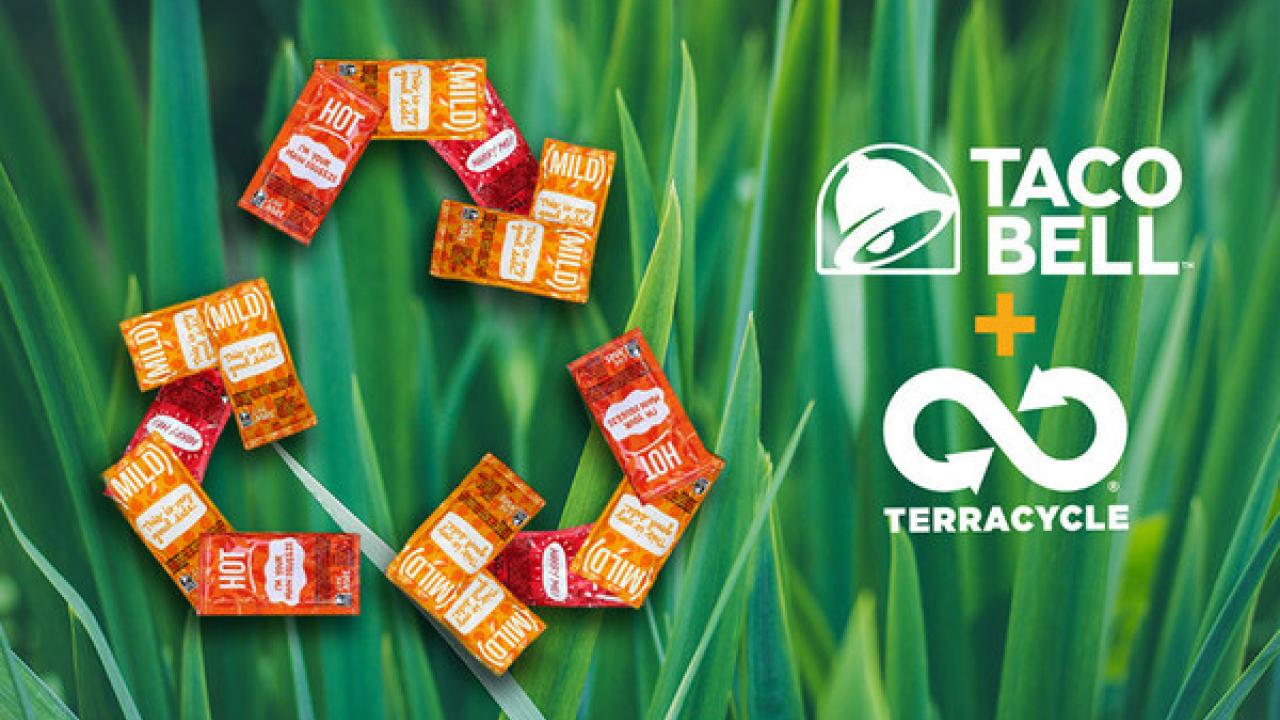 sauce packets shaped into a recycling symbol
