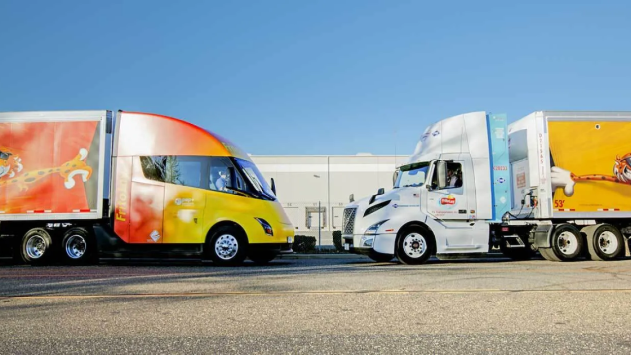 New and old semi-trucks