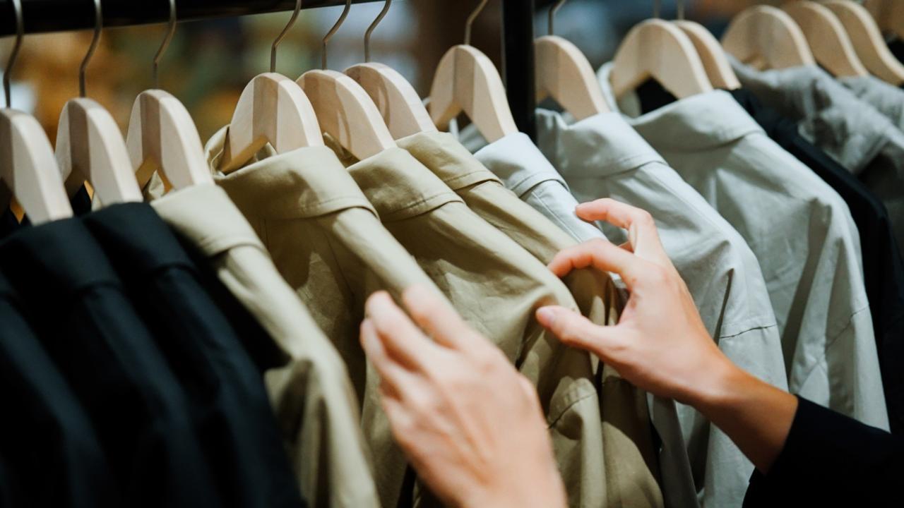 Close up of clothing rack