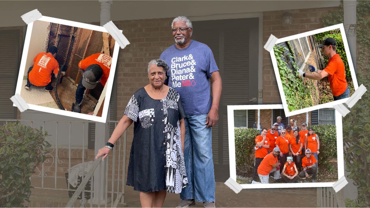 Army Veteran Odell Witherspoon and his wife Willie Faye in front of their home.