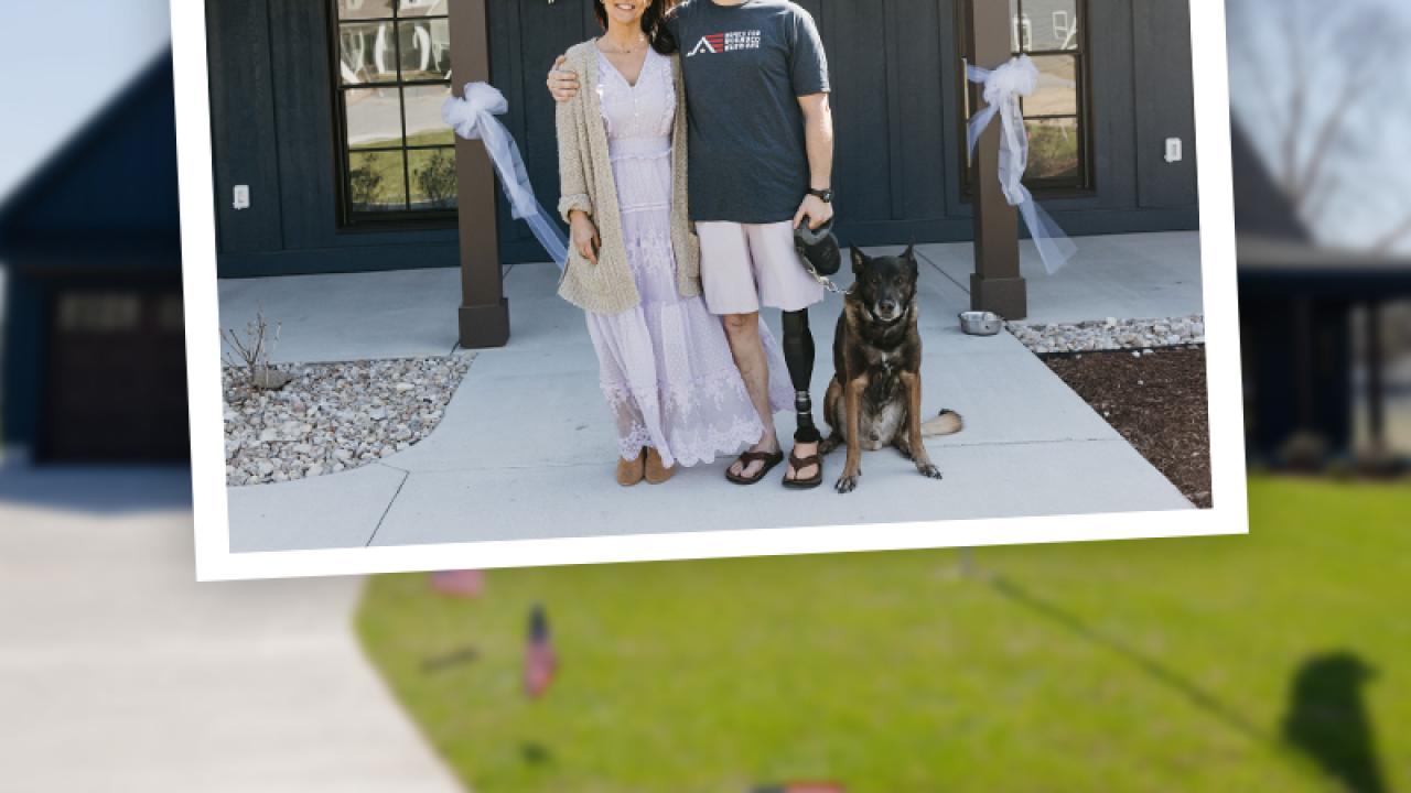 Staff Sergeant Chris Burrell and his family in front of their home.