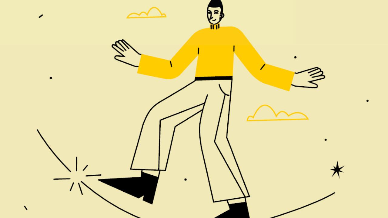drawing of a person on a tightrope