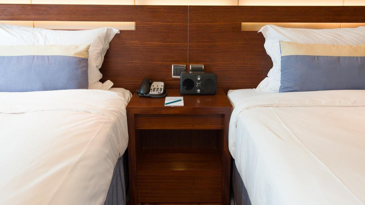 Hotel room with two beds