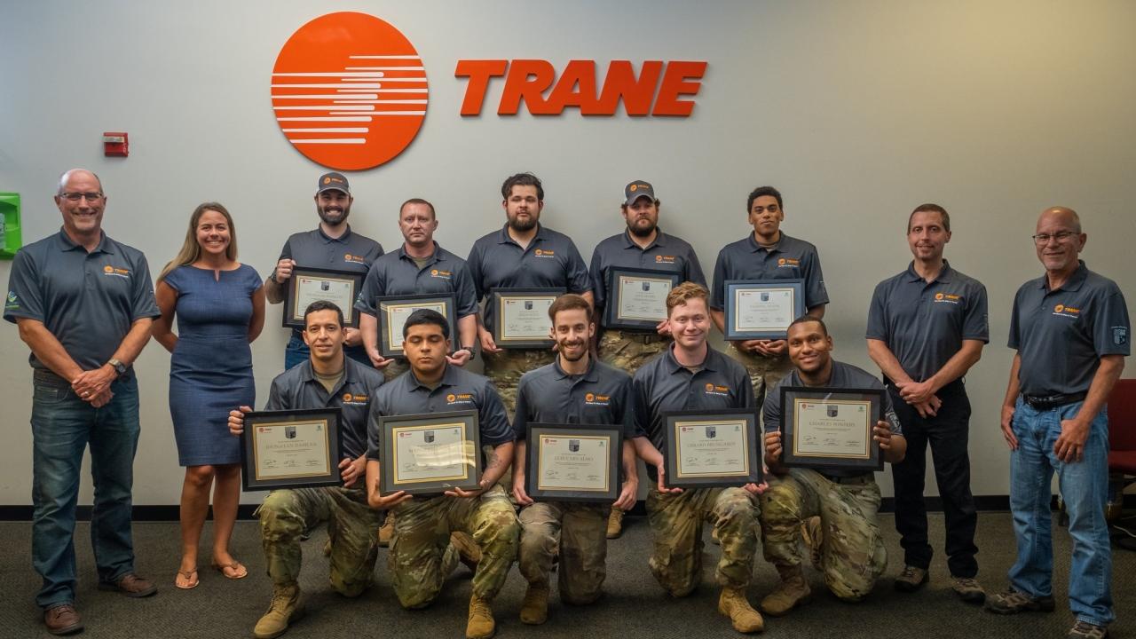 Graduates from Trade Warriors’ third cohort receive their Trane Certified Technician status. Courtesy: Josh Lewis on behalf of Trane.