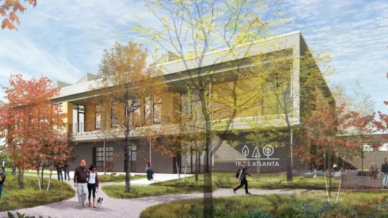 3D rendering of exterior of the proposed new Trees Atlanta building