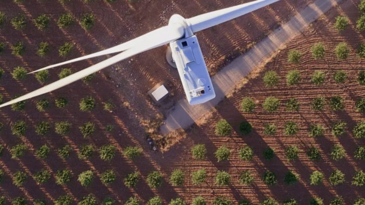 Ariel view of a wind turbine  