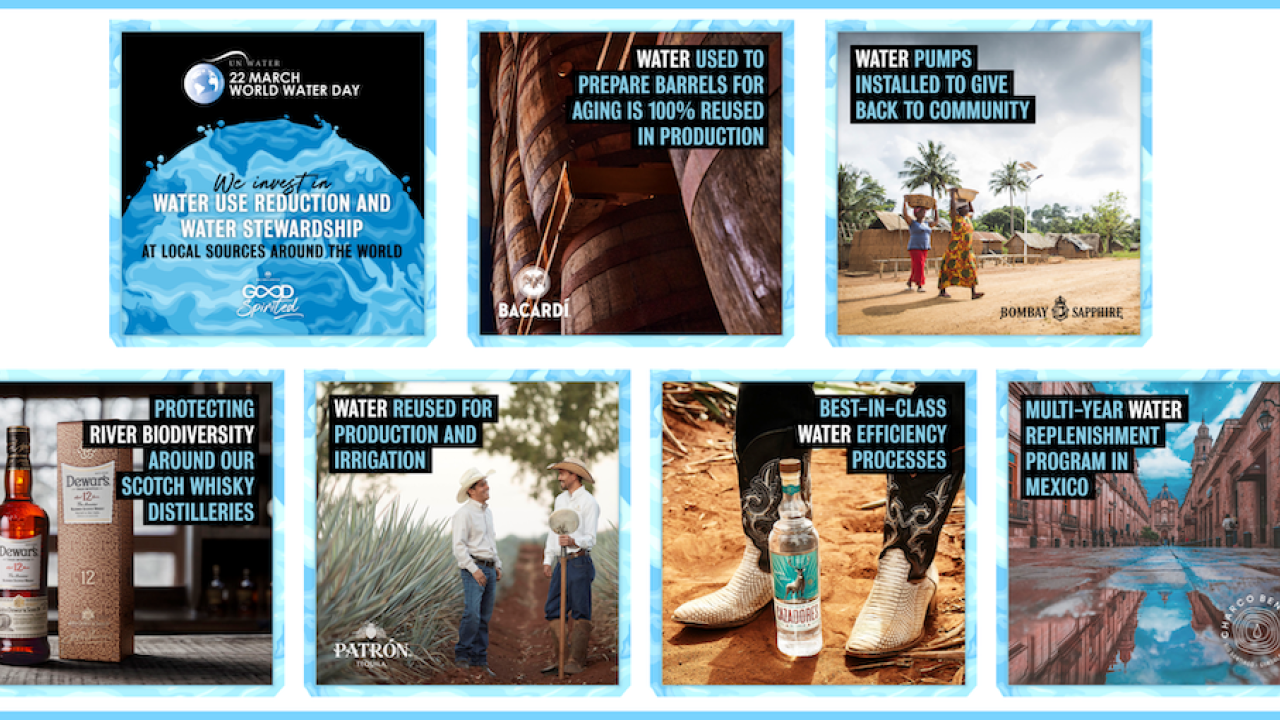 World Water Day banner and 6 pictures of Bacardi's water-related achievements