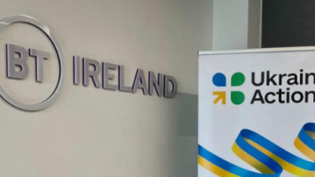BT Ireland logo and Ukrainian Action Banner