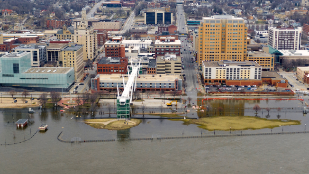 City with encroaching floodwater