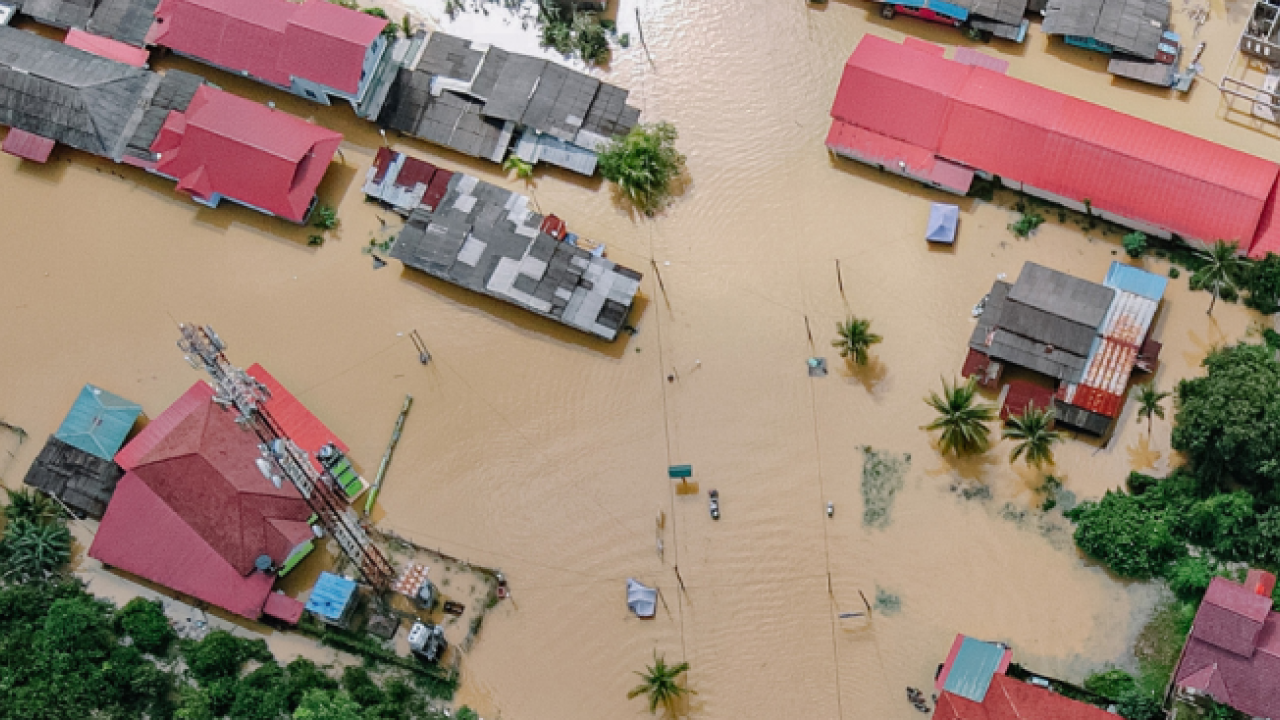birds eye view of flooded buildings