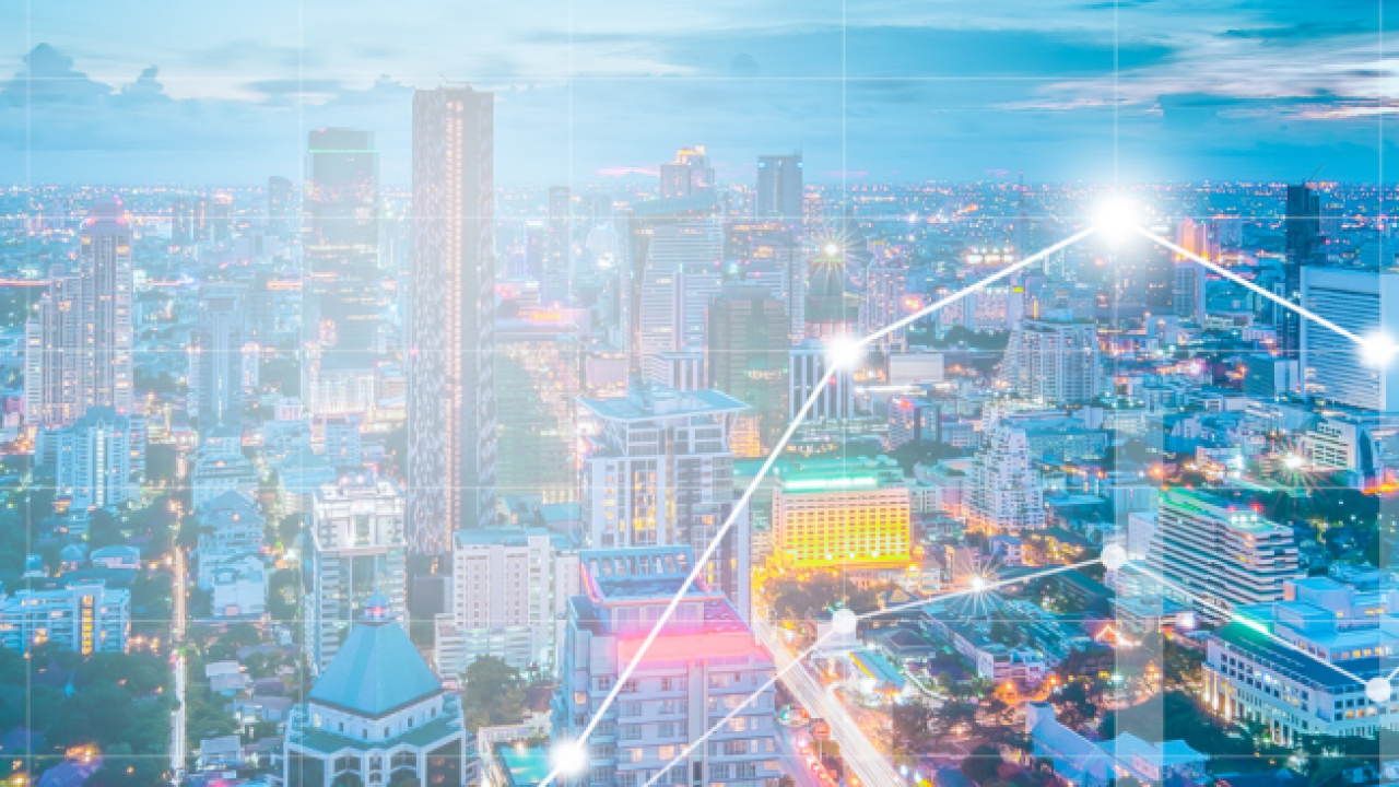 city with futuristic overlay