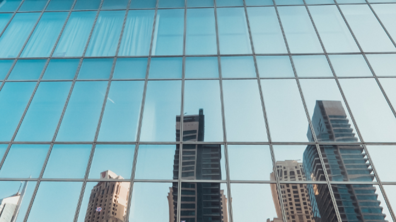 Looking up at a skyscraper