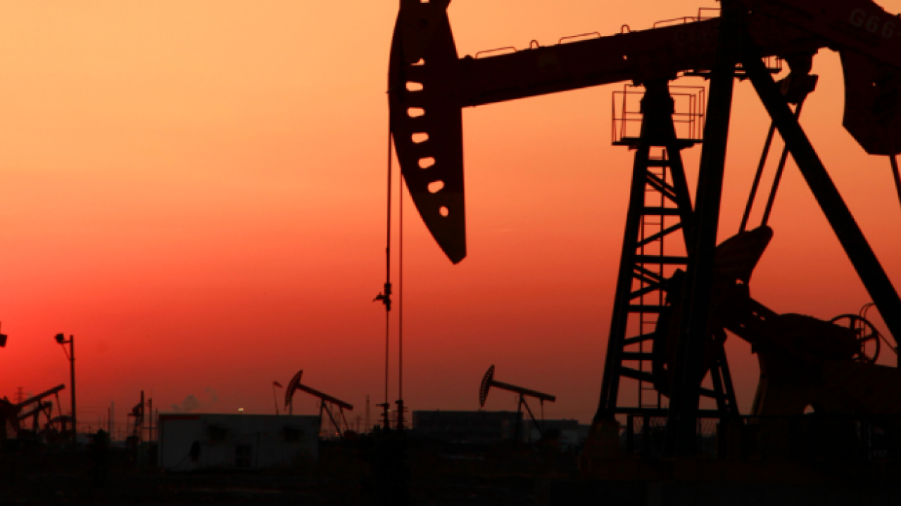 rigs at sunset
