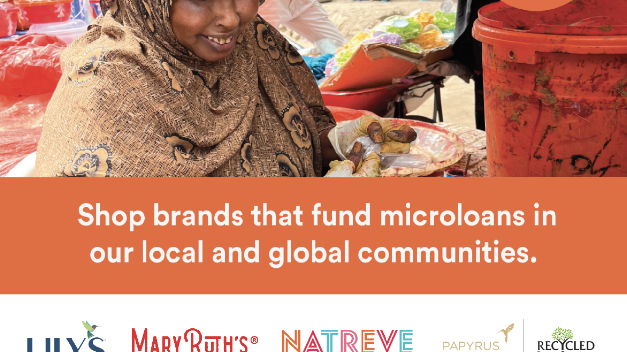 small business owner and logos that support microloans