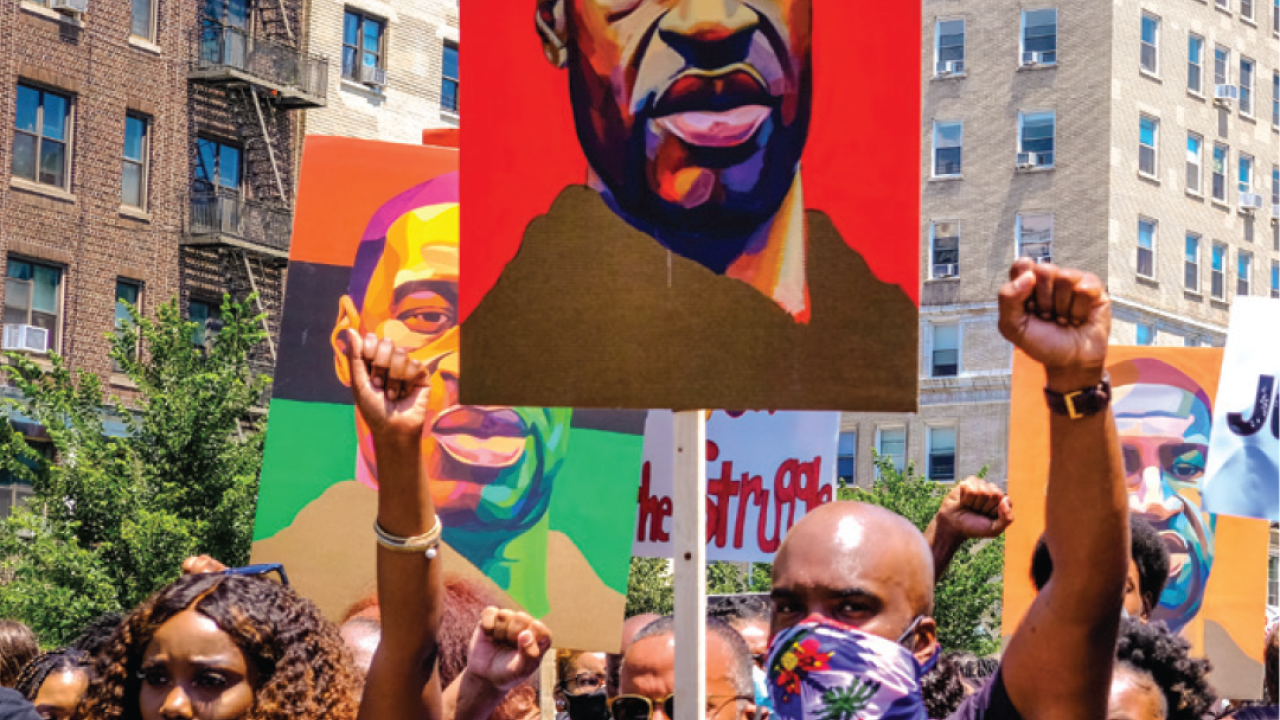 Protest with image of George Floyd 