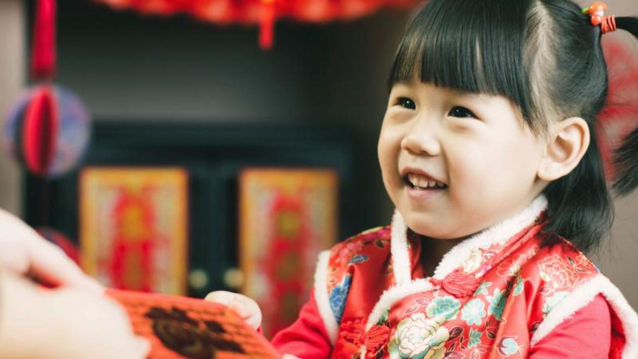 Young Asian girl celebrating the Lunar New Year.