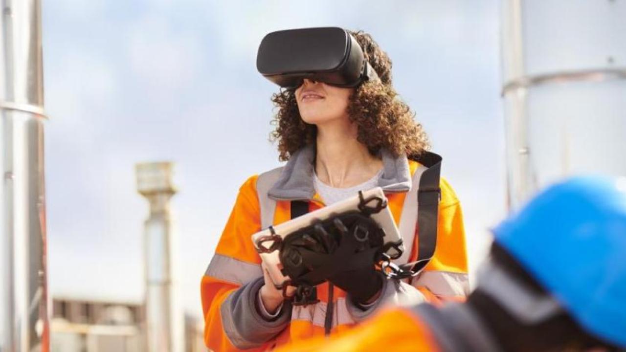 Woman wearing VR headset