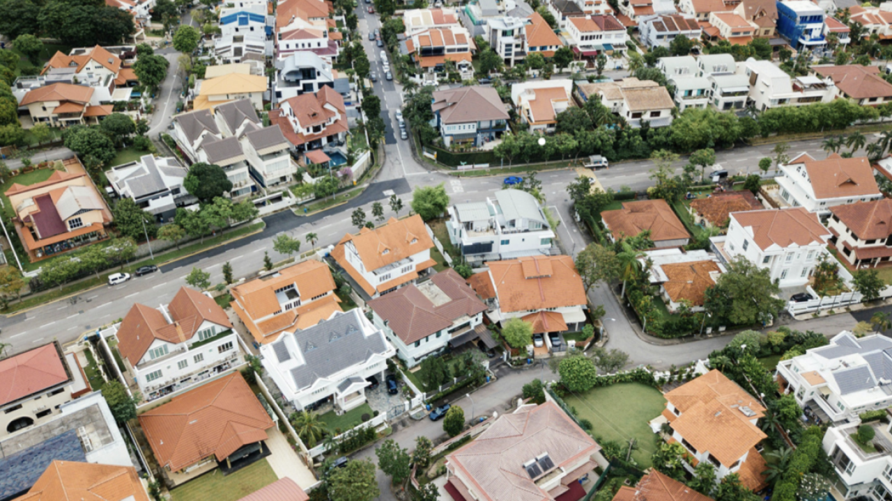Overhead shot of a small community.
