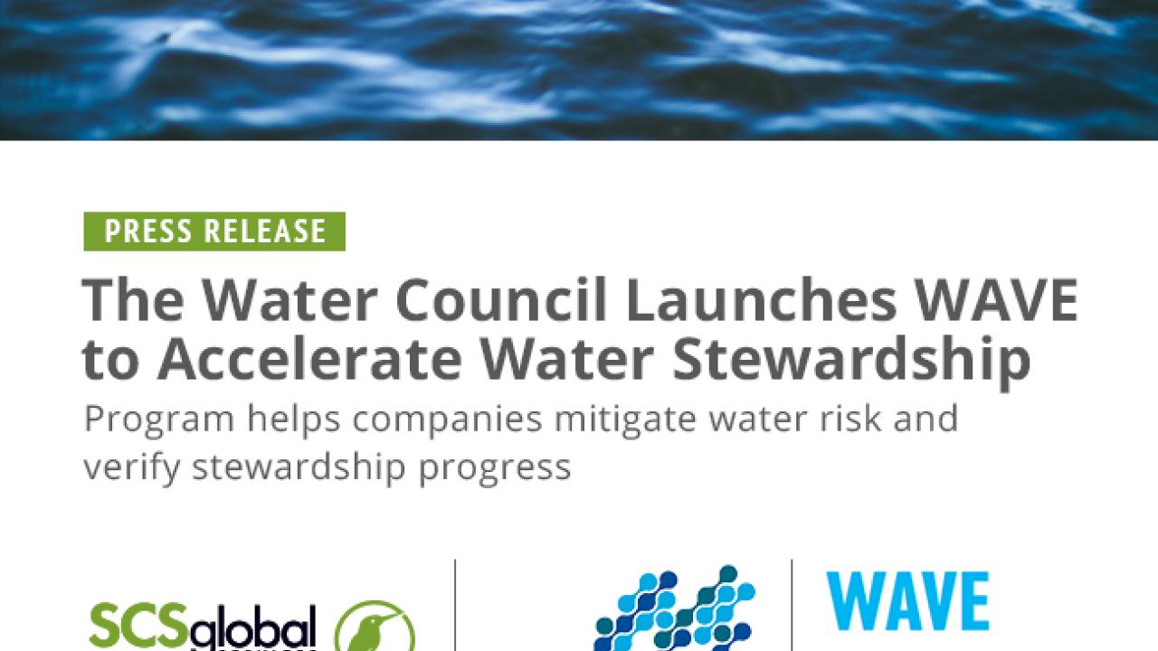 The Water Council, WAVE Water Stewardship, and SCS Global Services logos