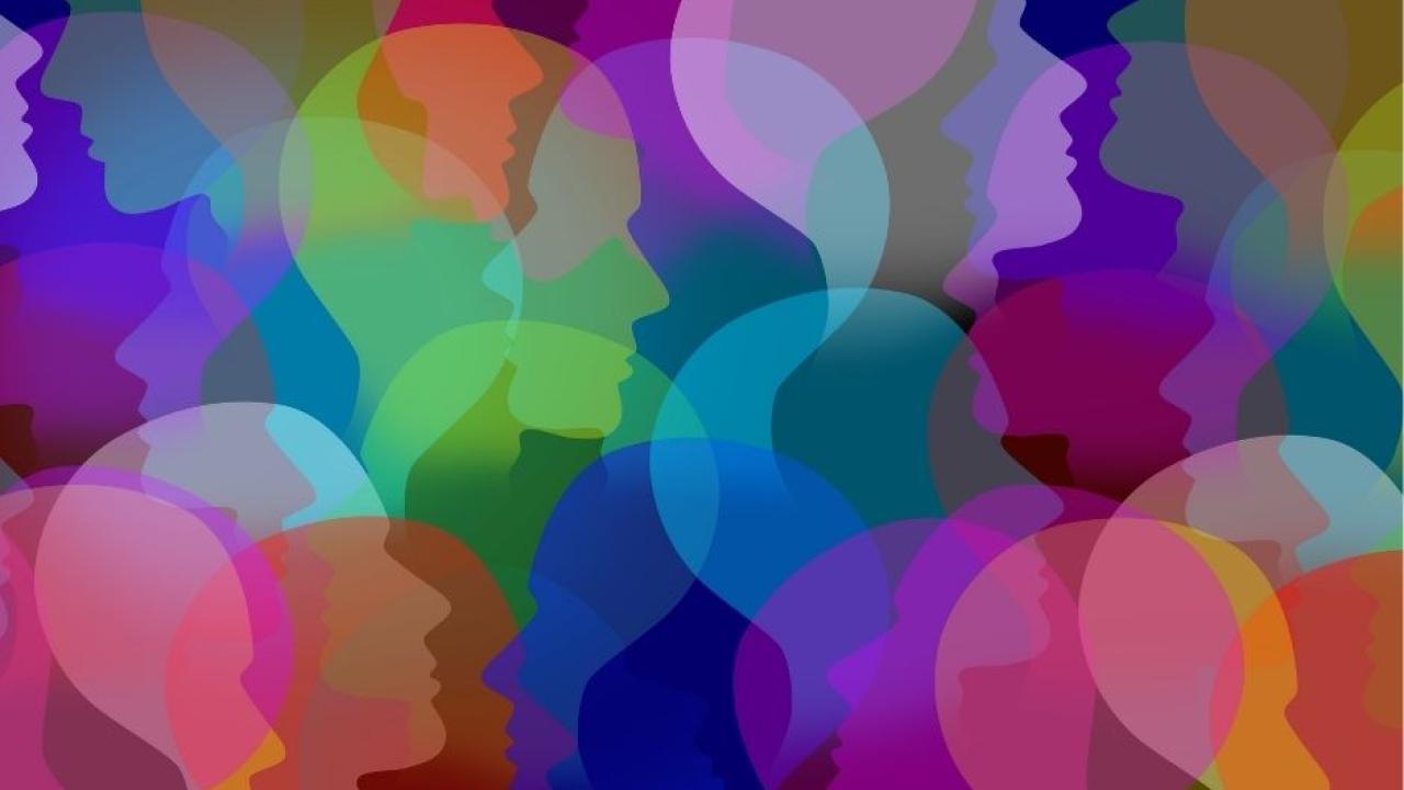 abstract art of people's heads in different colors overlapping