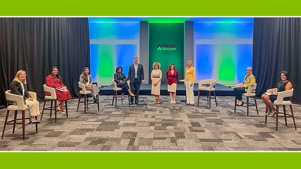 Wide shot of 10 people in a panel