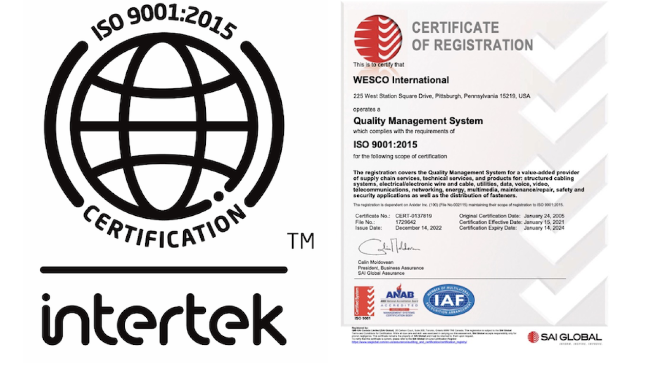 Wesco Intertek 9001:2015 Certificate.