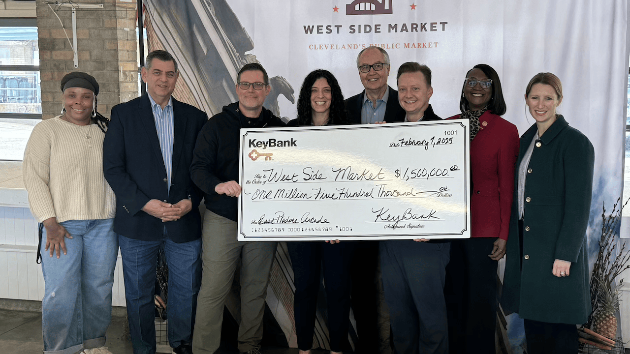 West Side Market and KeyBank leadership with grant check.