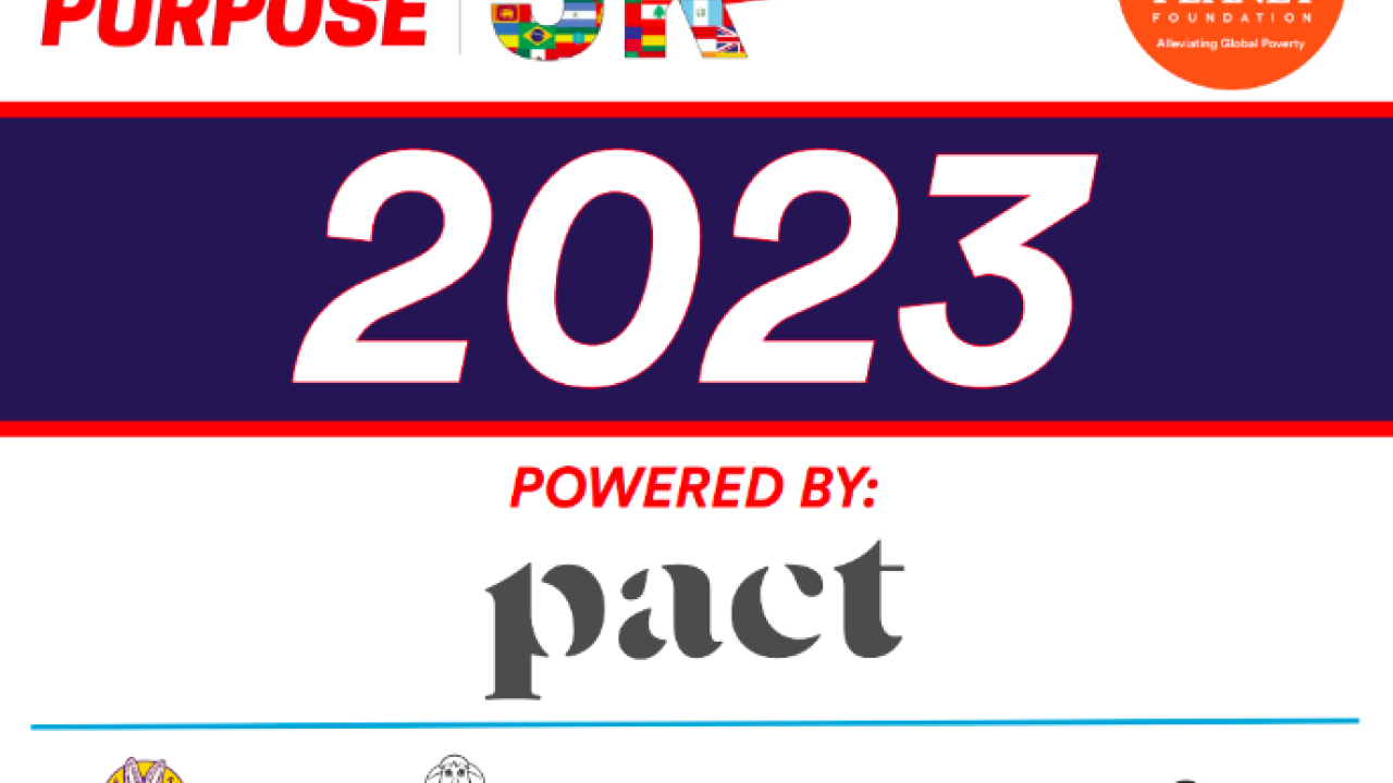 Text and logos on runner's bib: Power Your Purpose 5K Virtual, benefitting Whole Planet Foundation, powered by pact, Annies, Clover, Evolve and The Republic of Tea