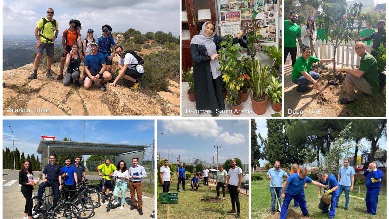 Collage of photos of employees participating in environmental activities 