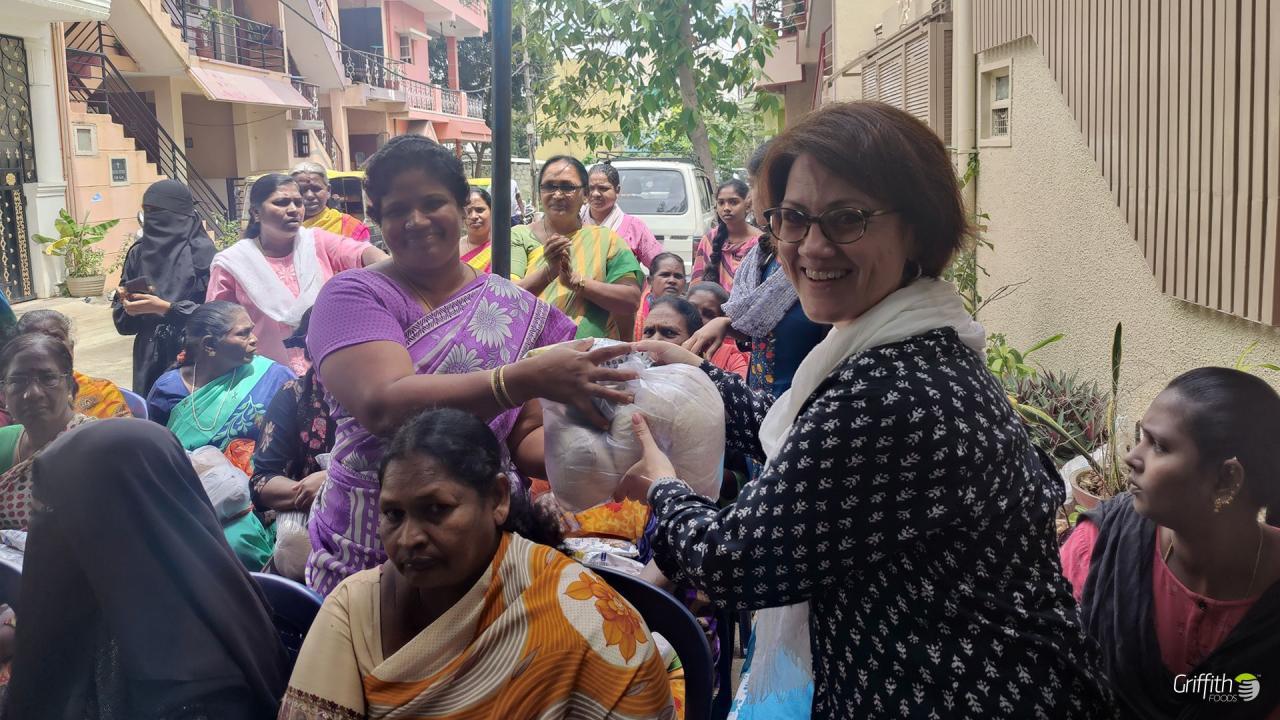 Kim Frankovich visiting  the Bangalore FoodBank in Bangalore, India