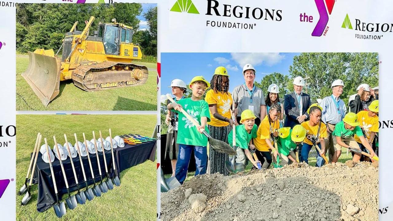 Collage of photo's of The Regions Foundation joining the YMCA of Greater Birmingham to break ground on a development