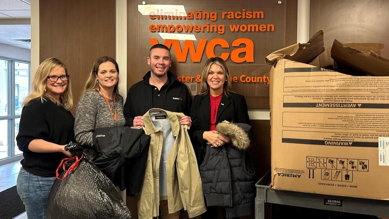 KeyBank team members collecting coats for the YWCA of Rochester and Monroe County.