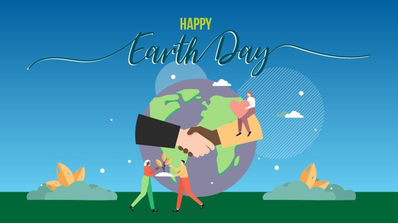 Graphic that says, "Happy Earth Day"