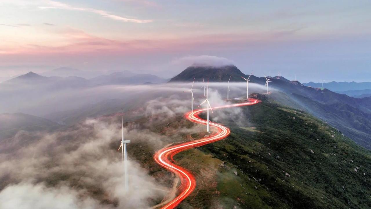 wind turbines on a mountain ridge