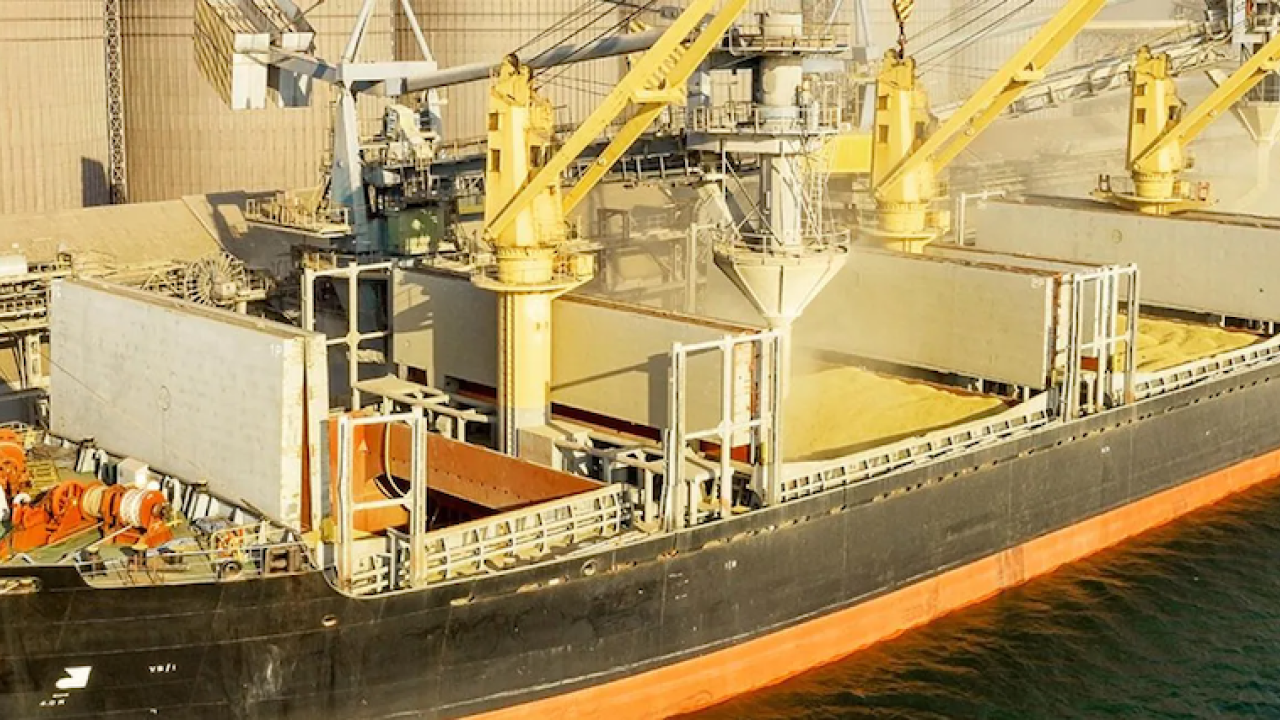 Grain tanker at port