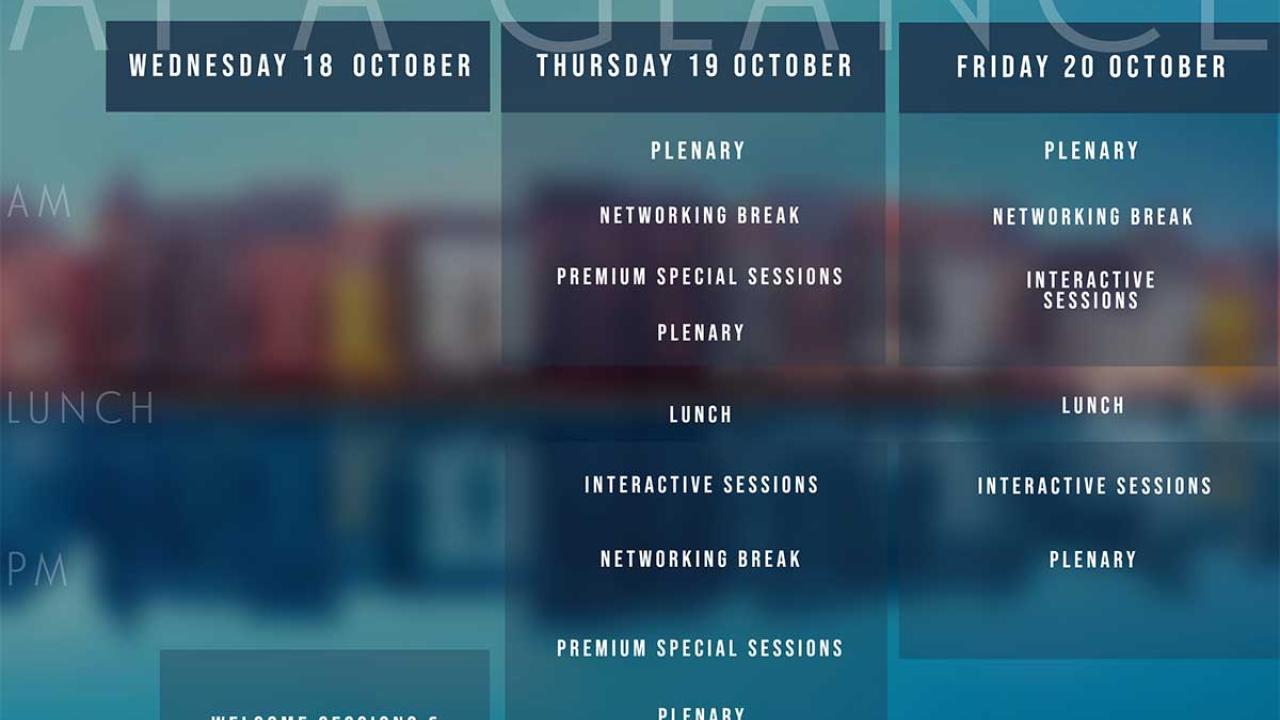 "At a Glance" an agenda for the three-day conference October 18-20.
