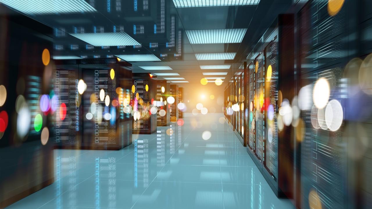 A long hallway with blurred lights.