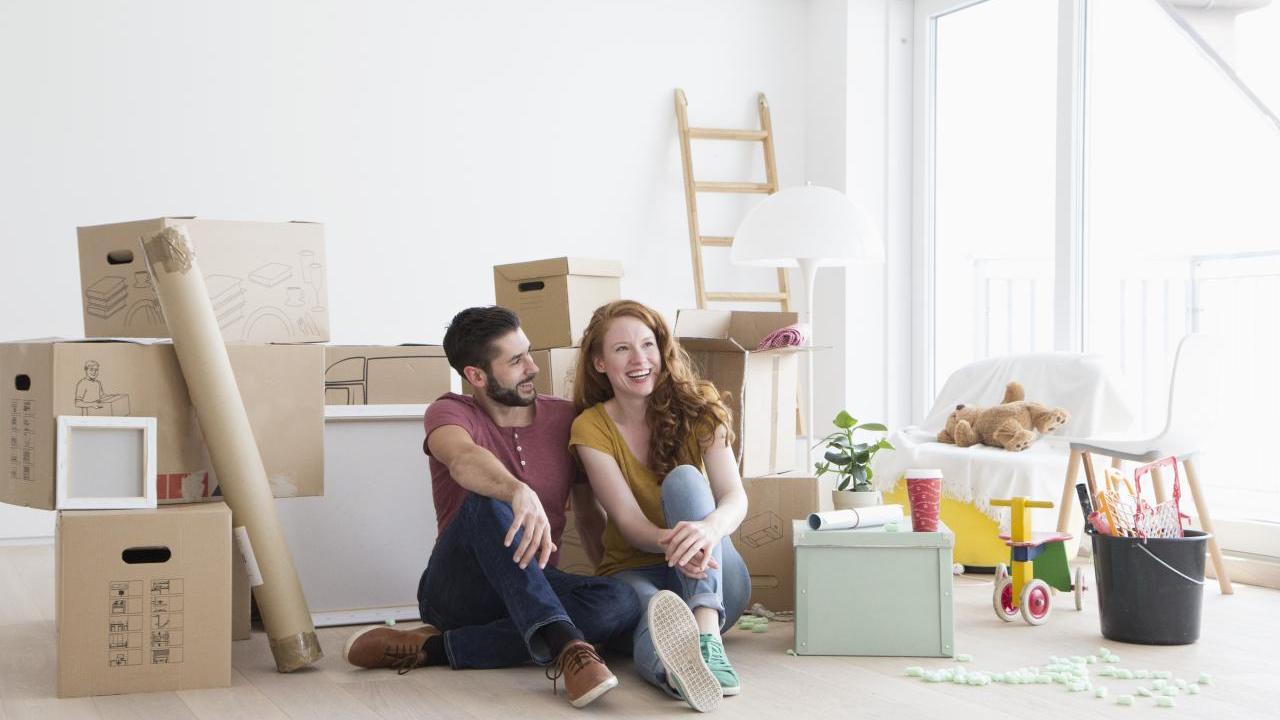 family and cardboard boxes