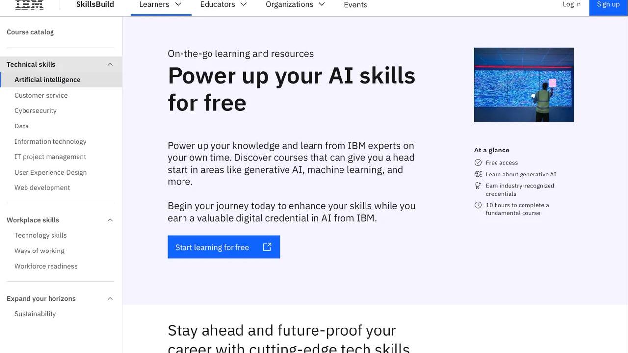 Screenshot of the IBM training online site.
