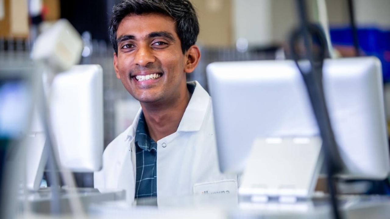 Illumina software project lead Aneesh Natarajan in a lab at the San Diego headquarters. | Photo: Kristy Walker