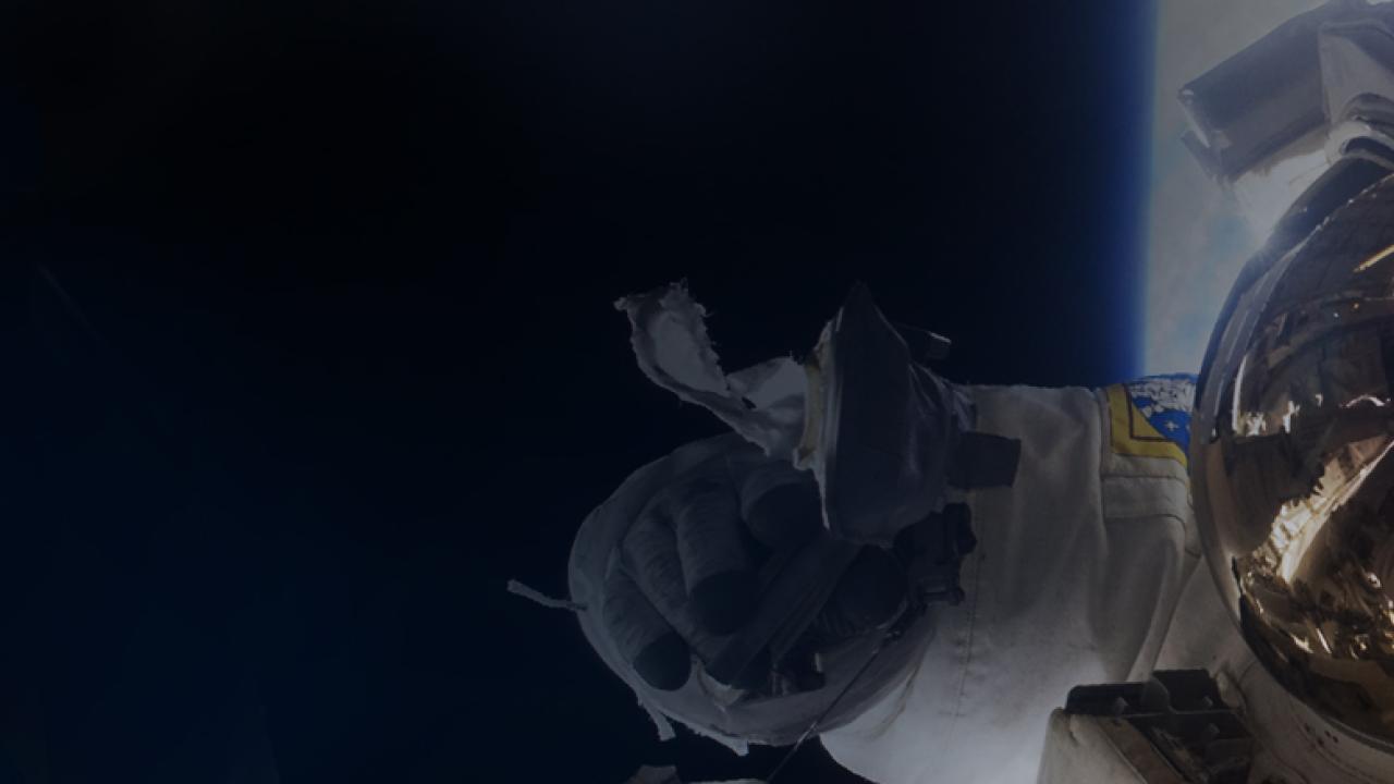 Close up of an astronaut in space